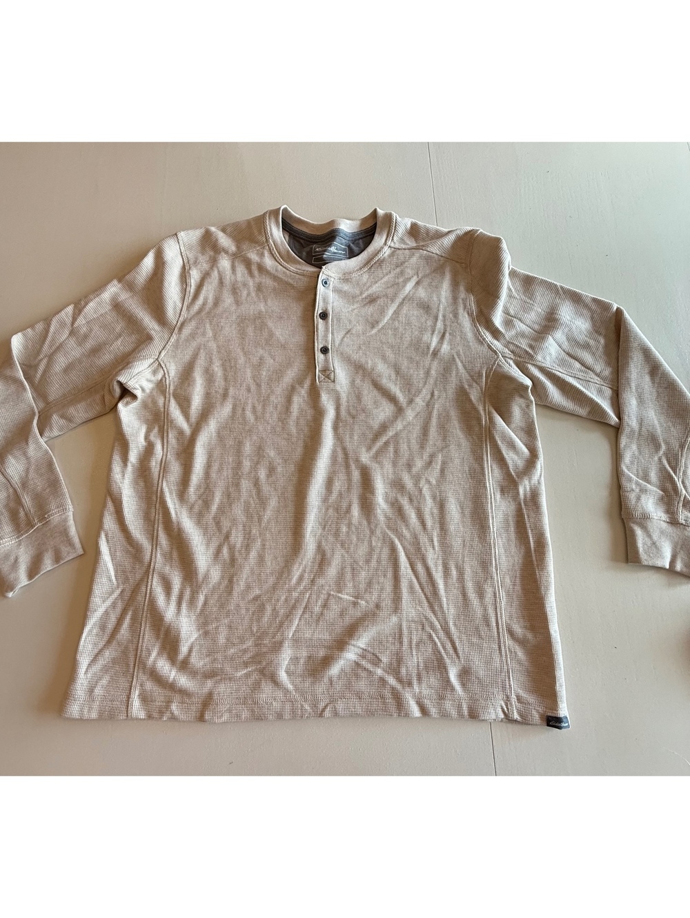 Eddie Bauer Men's XL Beige Waffle Knit Henley Shirt